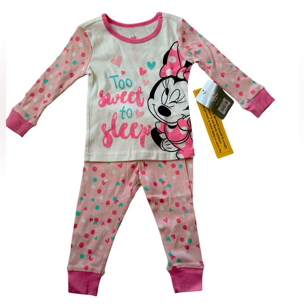 Disney Store Minnie Mouse Pink Infant Pajama Set Sz 12-18M